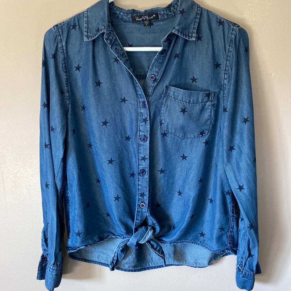 Cute denim shirt with stars -sm